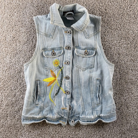 Department Of Peace Jackets & Blazers - Department Of Peace Vest Womens M Blue Denim Embroidered Floral Button Front